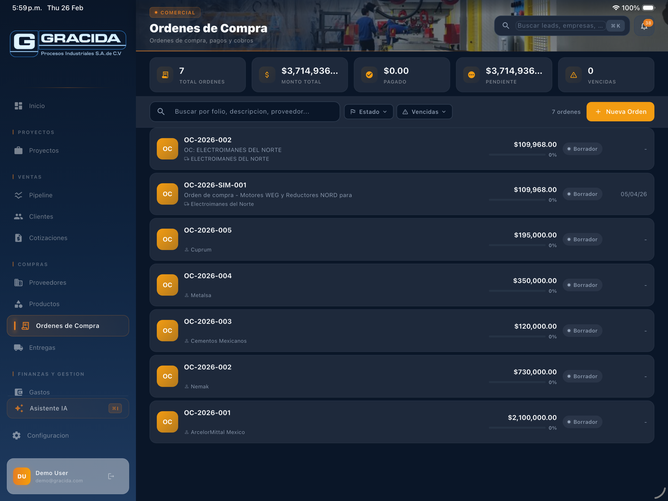 Gracida ERP Dashboard